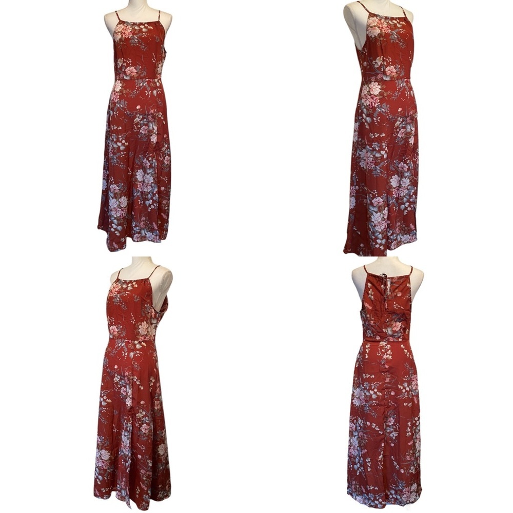 SHEIN Floral Thin Strap Orange Maxi Dress Women’s Small